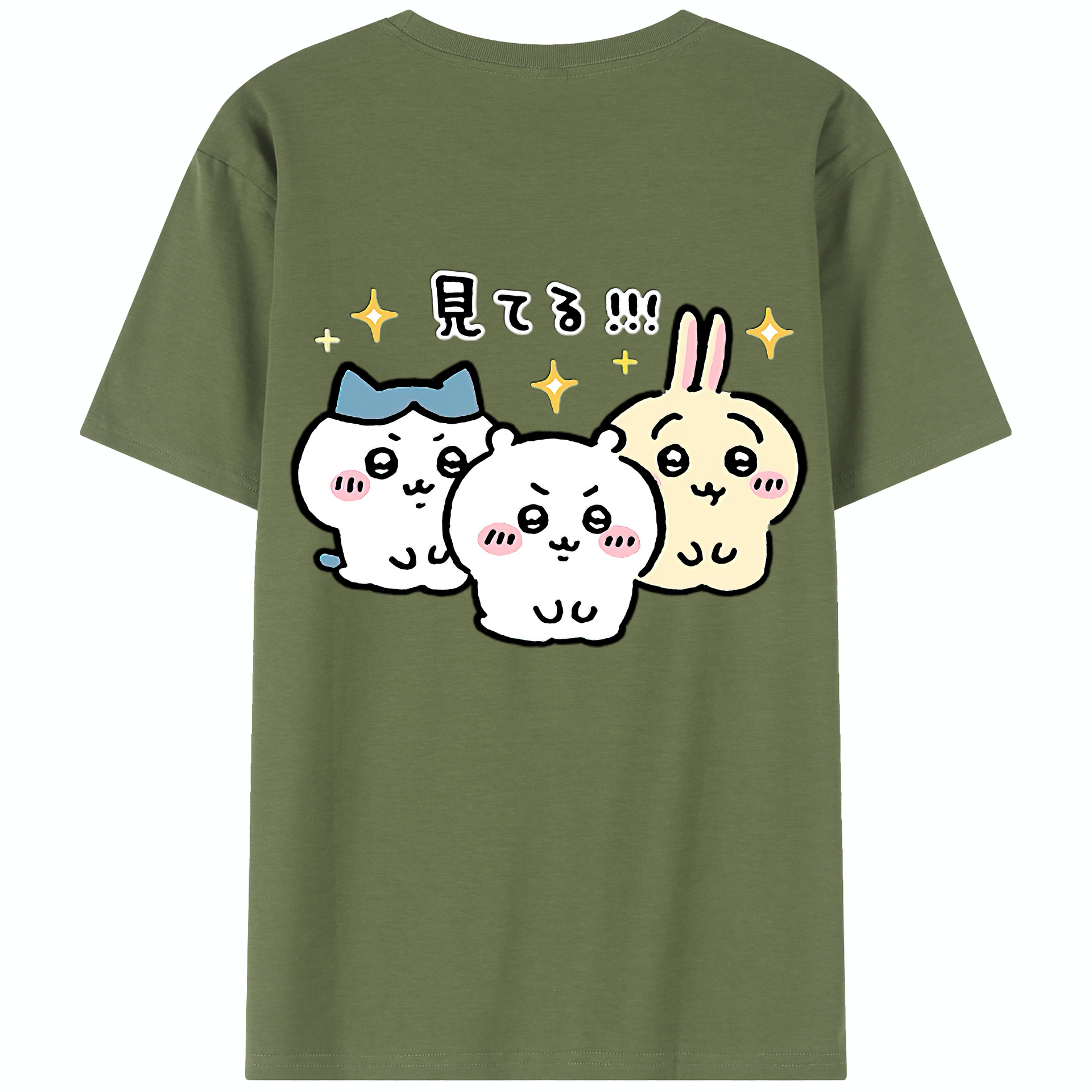 （画像用） ちいかわ ハチワレ Chii-kawa hachiware 綿100％半袖Tシャツ（背面プリント）